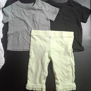 Garanimals 6-9M Bundle 2 shirts 1 pant Black,Gray, Green